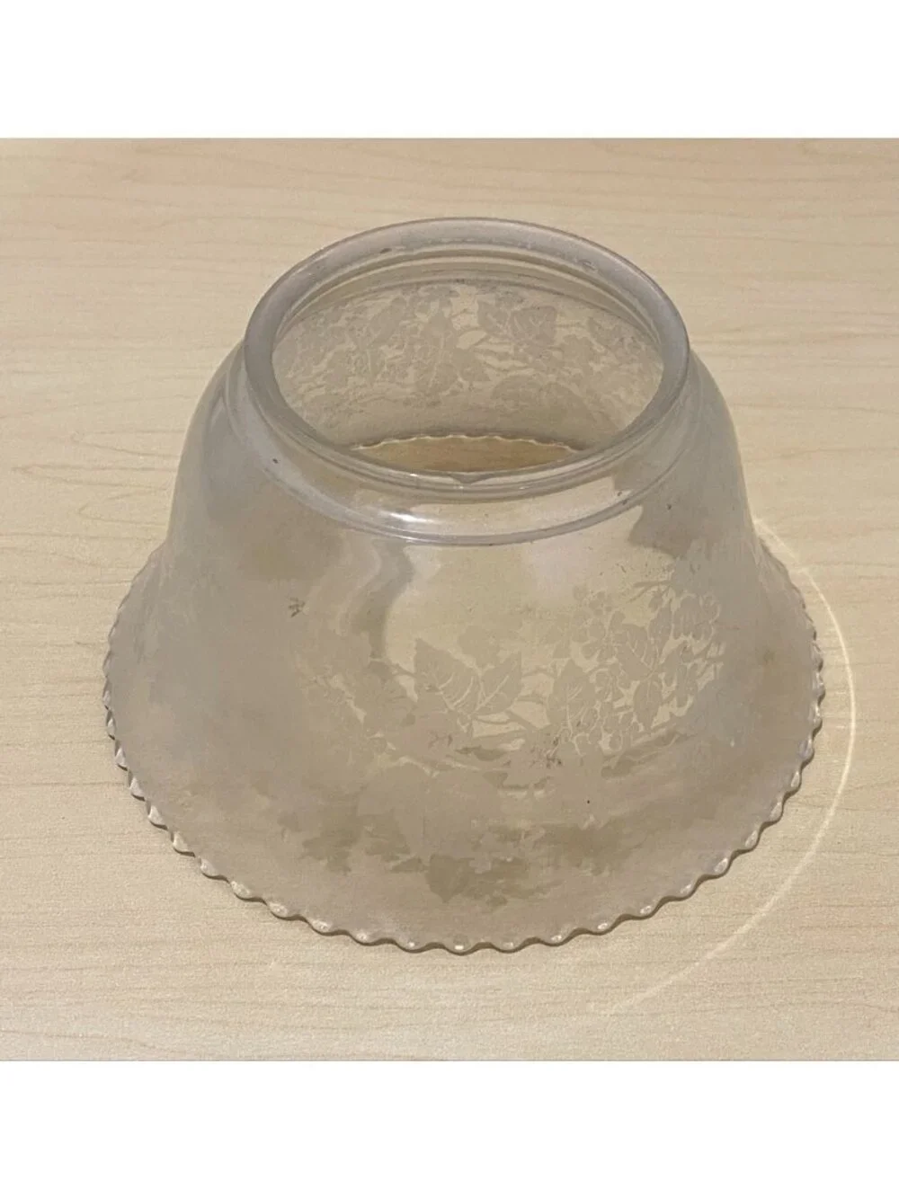 Antique Floral Etching Scalloped Edge Frosted Bell Gas Light Etched Glass Shade